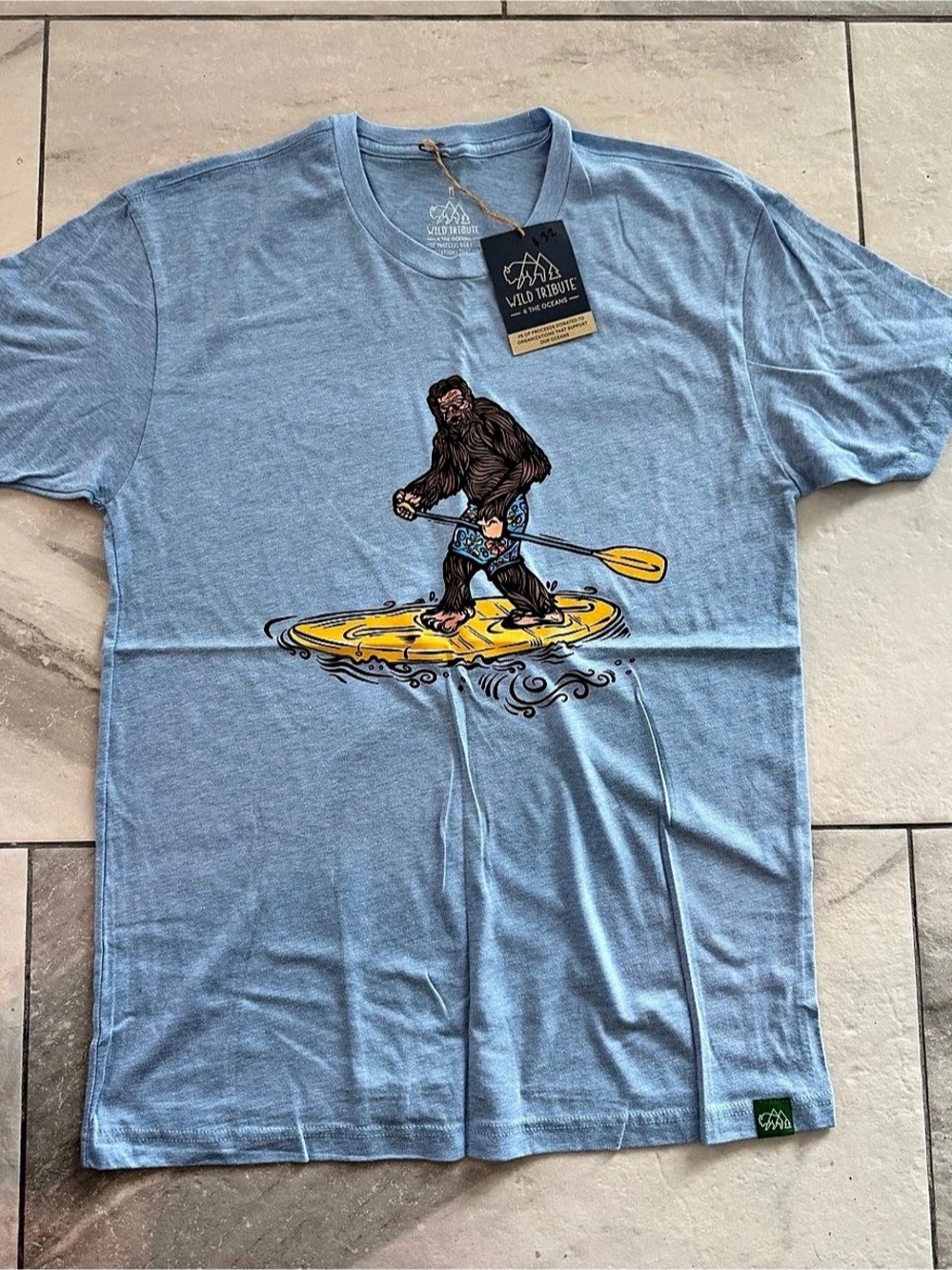 Wild Tribute Sasquatch Paddle Board graphic tee Graphic Tee Blue, Med NWT